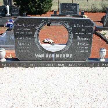 MERWE Jacobus Albertus, van der 1924-1986 &amp; Hendrika Johanna 1924-2005