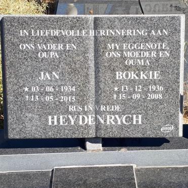 HEYDENRYCH Jan 1934-2015 &amp; Bokkie 1936-2008