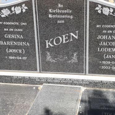 KOEN Johannes Jacobus Lodewyk  1939-2003 &amp; Gesina Barendina 1941-