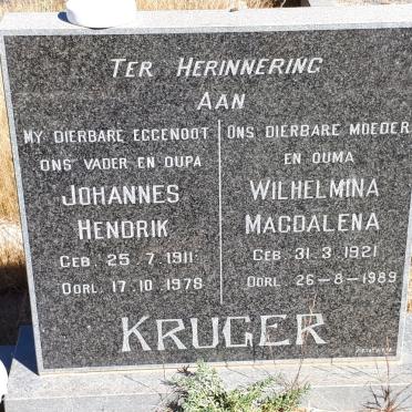 KRUGER Johannes Hendrik 1911-1978 &amp; Wilhelmina Magdalena 1921-1989