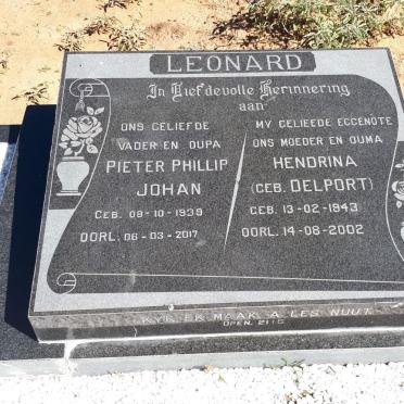 LEONARD Pieter Phillip Johan 1939-2017 &amp; Hendrina DELPORT 1943-2002