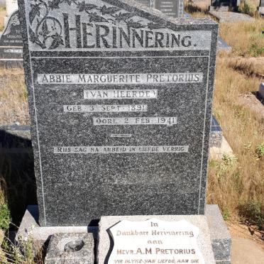 PRETORIUS Abbie Marguerite nee VAN HEERDE 1891-1941