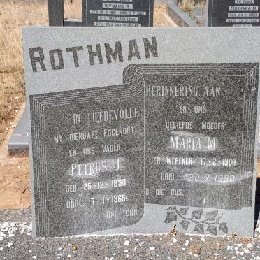 ROTHMAN Petrus J. 1898-1965 &amp; Maria M. WEPENER 1900-1980