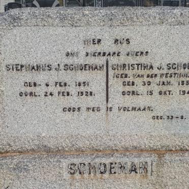 SCHOEMAN Stephanus J. 1851-1928 &amp; Christina J. VAN DER WESTHUIZEN 1859-1941