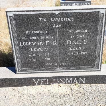 VELDSMAN Lodewyk F.G. 1912-1980 &amp; Elsie D. 1921-