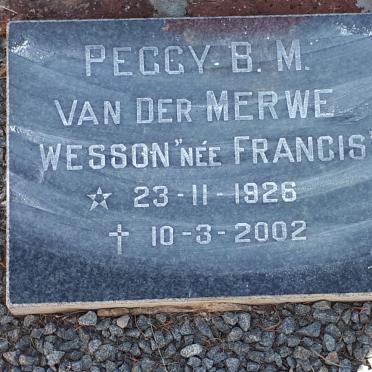 WESSON Peggie B.M., VAN DER MERWE nee FRANCIS 1926-2002