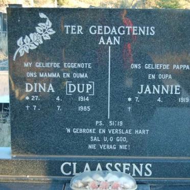 CLAASSENS Jannie 1919- &amp; Dina 1914-1985