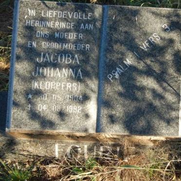 FOURIE Jacoba Johanna nee KLOPPERS 1904-1992