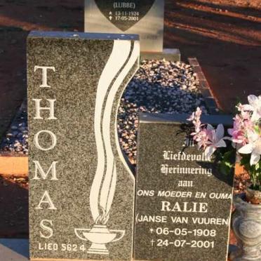 THOMAS Ralie nee JANSE VAN VUUREN 1908-2001