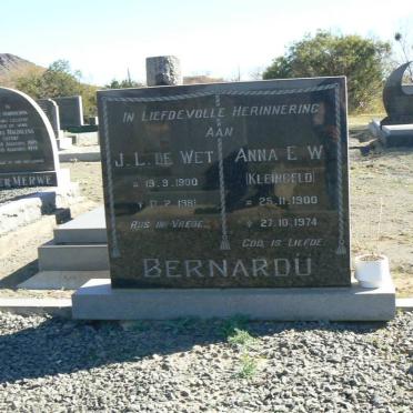 BERNARDU J.L. de Wet 1900-1981 &amp; Anna E.W. KLEINGELD 1900-1974