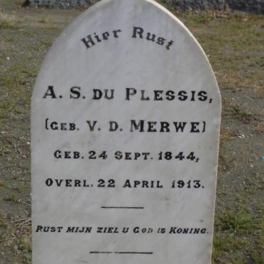 PLESSIS A.S., du nee V.D. MERWE 1844-1913
