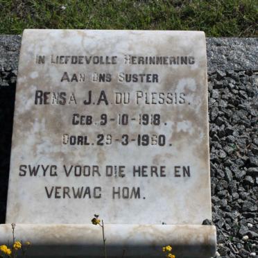 PLESSIS Rensa J.A., du 1918-1960