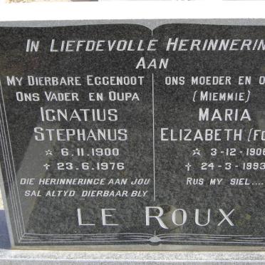 ROUX Ignatius Stephanus, le 1900-1976 &amp; Maria Elizabeth FOURIE 1906-1993