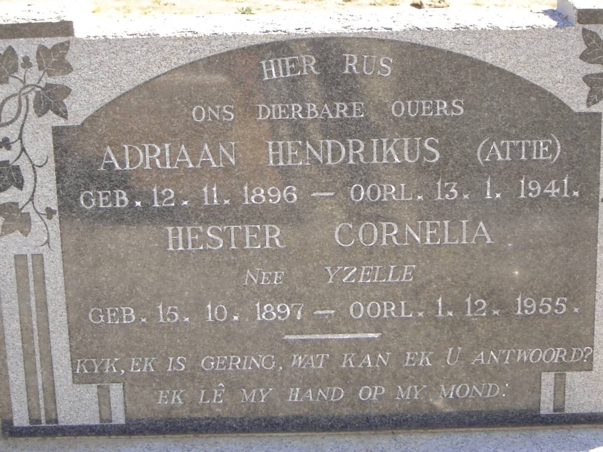 STANDER Adriaan Hendrikus 1896-1941 &amp; Hester Cornelia YZELLE 1897-1955