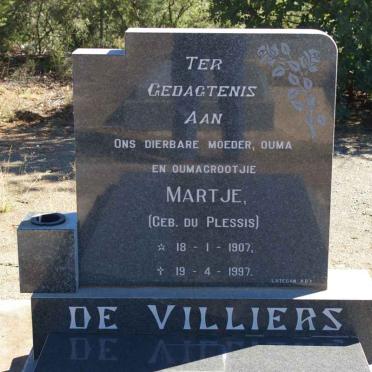 VILLIERS Martje, de nee DU PLESSIS 1907-1997