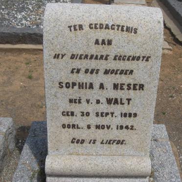 NESER Sophia A. nee V.D. WALT 1889-1942