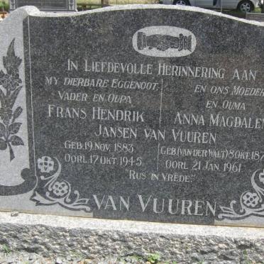 VUUREN Frans Hendrik, Jansen van 1883-1945 &amp; Anna Magdalena VAN DER WALT 1878-1961