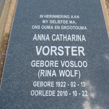 VORSTER Anna Catharina nee VOSLOO 1922-2010