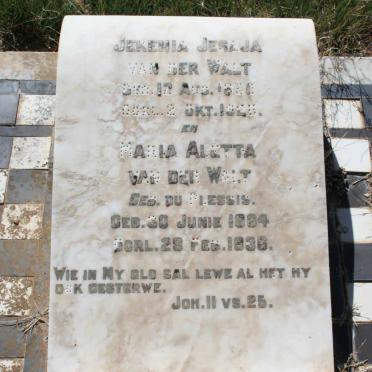 WALT Jeremia Jesaja, van der 18?0-1928 &amp; Maria Aletta DU PLESSIS 1864-19306