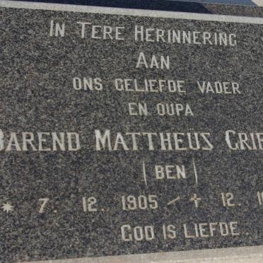 GRIESEL Barend Mattheüs 1905-1998