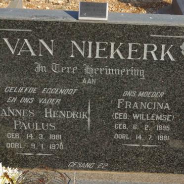 NIEKERK Johannes Hendrik Paulus, van 1881-1970 &amp; Francina WILLEMSE 1895-1981