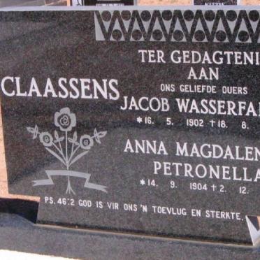 CLAASSENS Jacob Wasserfall 1902-1981 &amp; Anna Magdalena Petronella 1904-1985