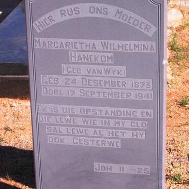 HANEKOM Margarietha Wilhelmina nee VAN WYK 1873-1941