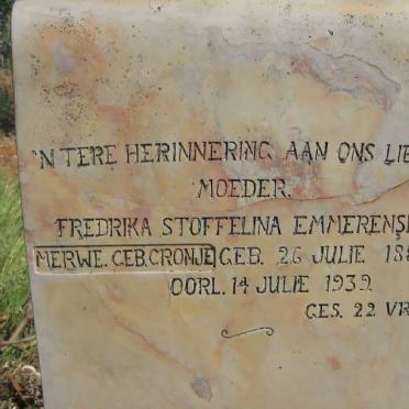MERWE Fredrika Stoffelina Emmerensia, v.d. nee CRONJE 1887-1939