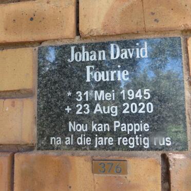 FOURIE Johan David 1945-2020