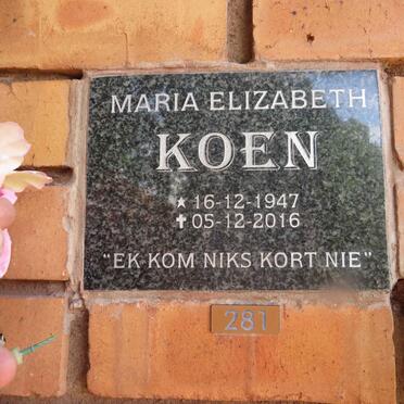 KOEN Maria Elizabeth 1947-2016