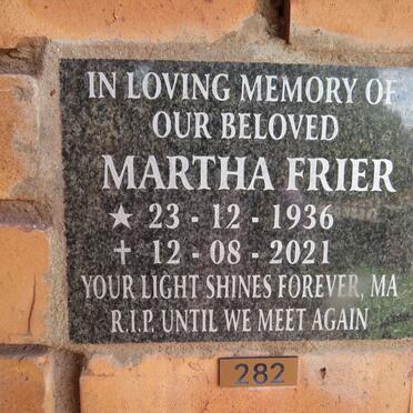 FRIER Martha 1936-2021