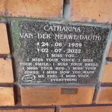 MERWE Catharina, van der nee DAUTH 1959-2022