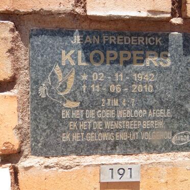 KLOPPERS Jean Frederick 1942-2010