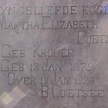 COETSEE Martha Elizabeth nee KRUGER 1872-1924