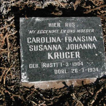 KRUGER Carolina Fransina Susanna Johanna nee RUST 1904-1934