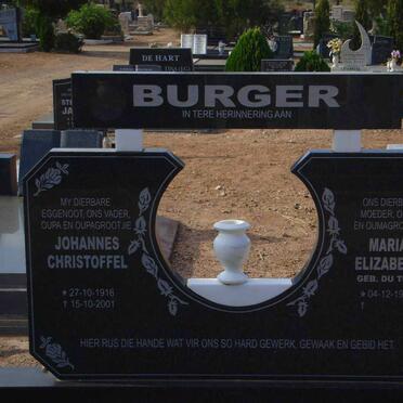 BURGER Johannes Christoffel 1916-2001 &amp; Maria Elizabeth DU TOIT 1919-
