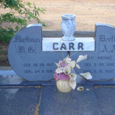 CARR M.G. 1907-1992 &amp; A.A. VAN DER MERWE 1908-2002