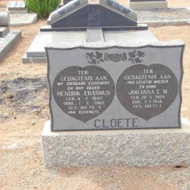 CLOETE Hendrik Erasmus 1897-1965 &amp; Johanna E.M. 1905-1978