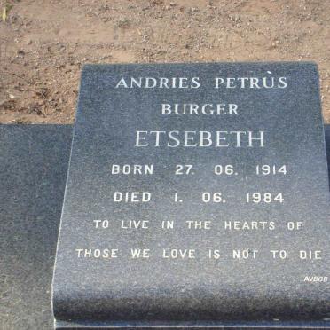 ETSEBETH Andries Petrus Burger 1914-1984
