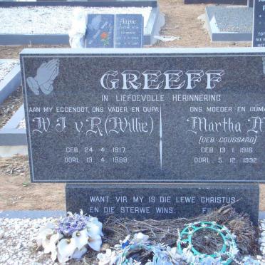 GREEFF W.J.v.R. 1917-1988 &amp; Martha M. GOUSSARD 1916-1992