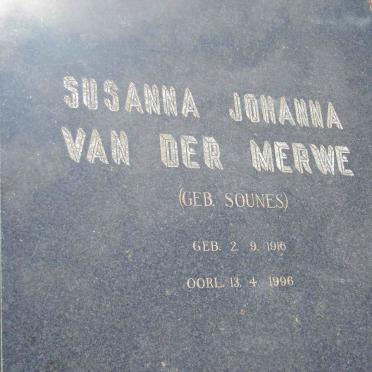 MERWE Susanna Johanna, van der nee SOUNES 1916-1996