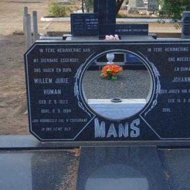 MANS Willem Jurie Human 1923-1984 &amp; Johanna JANSEN VAN RENSBURG 1927-
