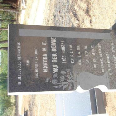 MERWE Martha M.E., van der nee BURGER 1905-1980