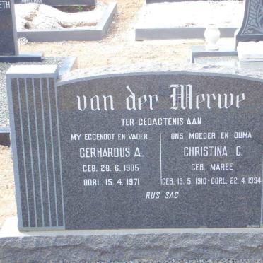 MERWE Gerhardus A., van der 1905-1971 &amp; Christina C. MAREE 1910-1994