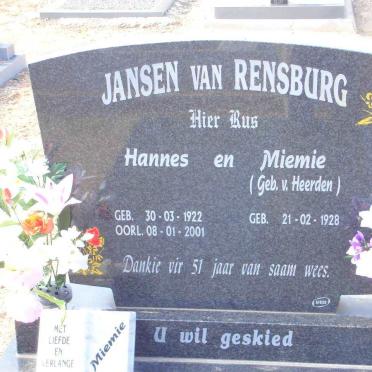 RENSBURG Hannes, Jansen van 1922-2001 &amp; Miemie VAN HEERDEN 1928-