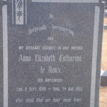 ROUX  Anna Elizabeth Catharina, le nee KRITZINGER 1908-1953