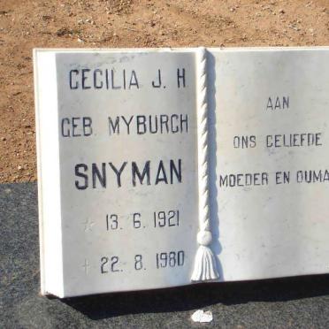 SNYMAN Kooitjie 1920-1977 &amp; Cecilia J.H. MYBURGH 1921-1980