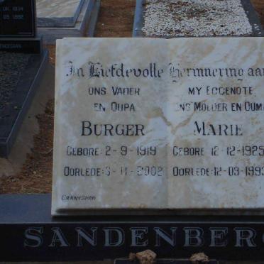 SANDENBERG Burger 1919-2002 &amp; Marie 1925-1993