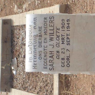 WILLERS Sarah J. nee CLOETE 1909-1949