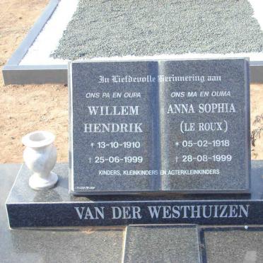 WESTHUIZEN Willem Hendrik, van der 1910-1999 &amp; Anna Sophia LE ROUX 1918-1999